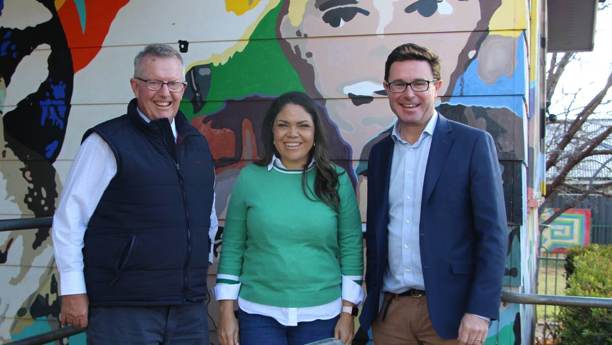 Federal Member for Parkes Mark Coulton, Leader of Nationals the Hon David Littleproud MP and Shadow Minister for Indigenous Australians Senator Jacinta Nampijinpa Price at Apollo House in Dubbo. Picture supplied
