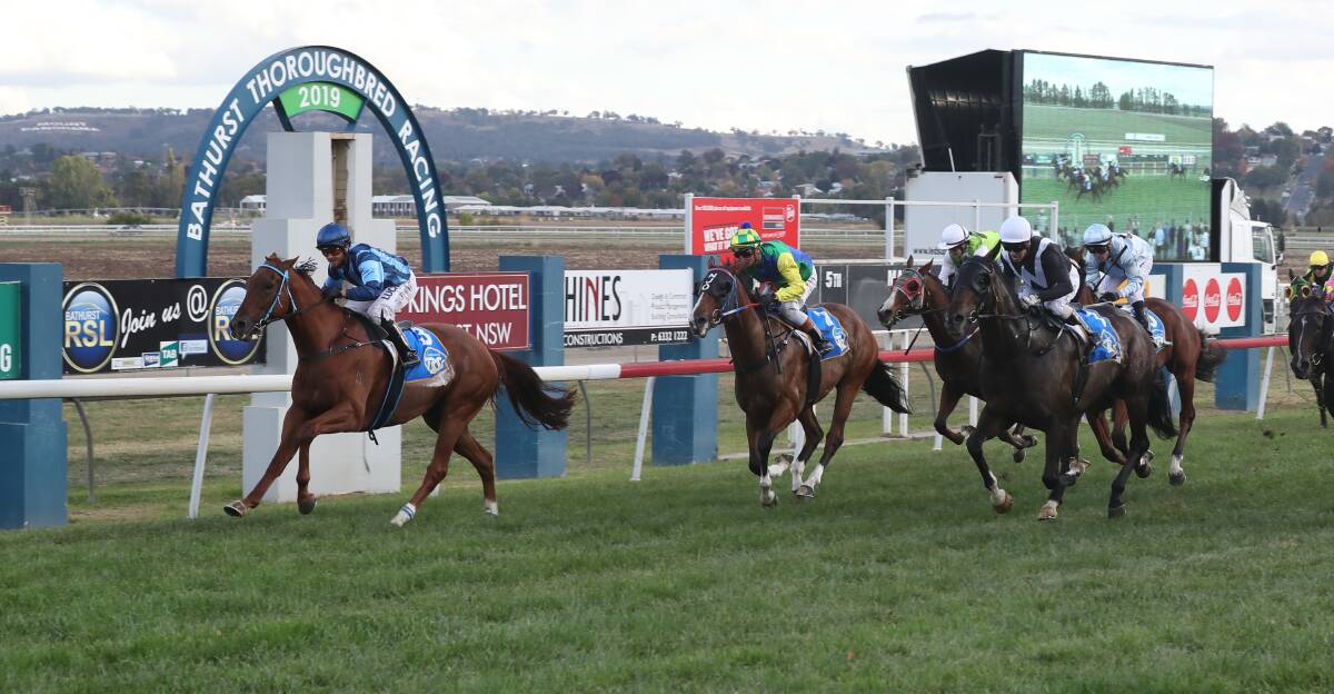 RAILS RUN: Turcotte (left) wins the Bathurst Soldier's Saddle (1,400m) ahead of a fast finishing Noel's Gift (right). Photo: PHIL BLATCH