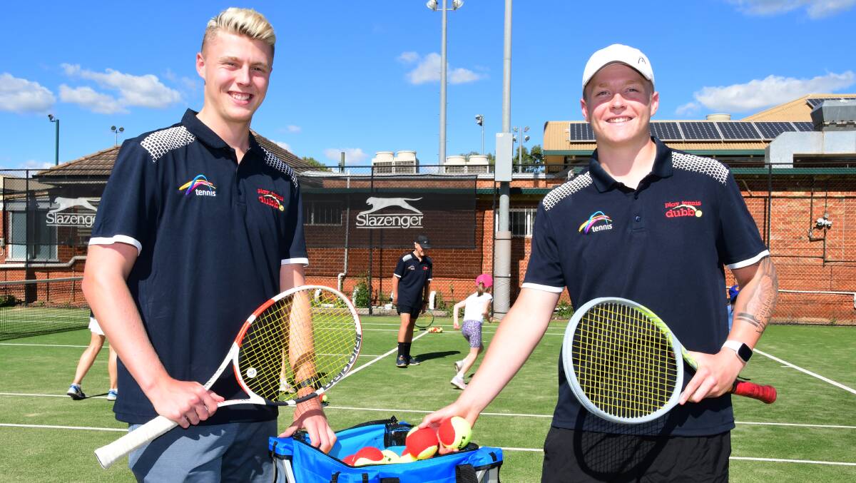 ACE: Fin (left) and Lleyton Edwards are back coaching at the Paramount courts after the lockdown. Photo: BELINDA SOOLE