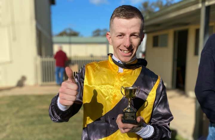 GOT IT: Michael Wade after taking out the feature event at Nyngan on Saturday with Late Return. Photo: NYNGAN ANZAC DAY RACES/FACEBOOK