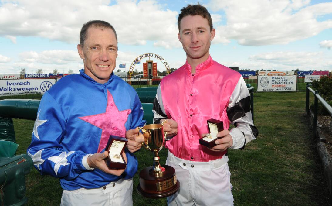FLASHBACK: Kody Nestor (right), pictured with Greg Ryan, during his previous stint as a jockey. Picture: File