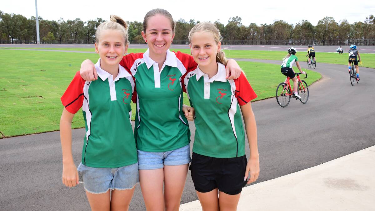 ON A ROLL: Kayla Fuller, Georgia Farr, and Imogen Fuller at the new cycling precinct during last month's junior state championships. Photo: AMY McINTYRE