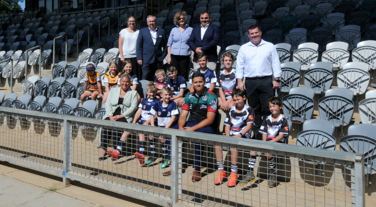 PUMPED: Members of Dubbo Regional Council and Souths Cares with and Dubbo MP Dugald Saunders and local juniors. Photo: NICK GUTHRIE