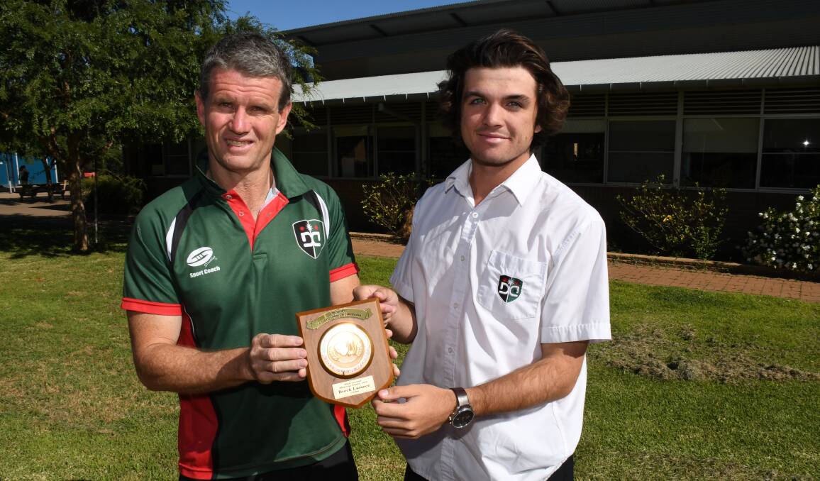 WORTHY: Brock Larance (right) with Dubbo College's Craig May after being awarded the Mark Leonard Memorial prize. Photo: BELINDA SOOLE