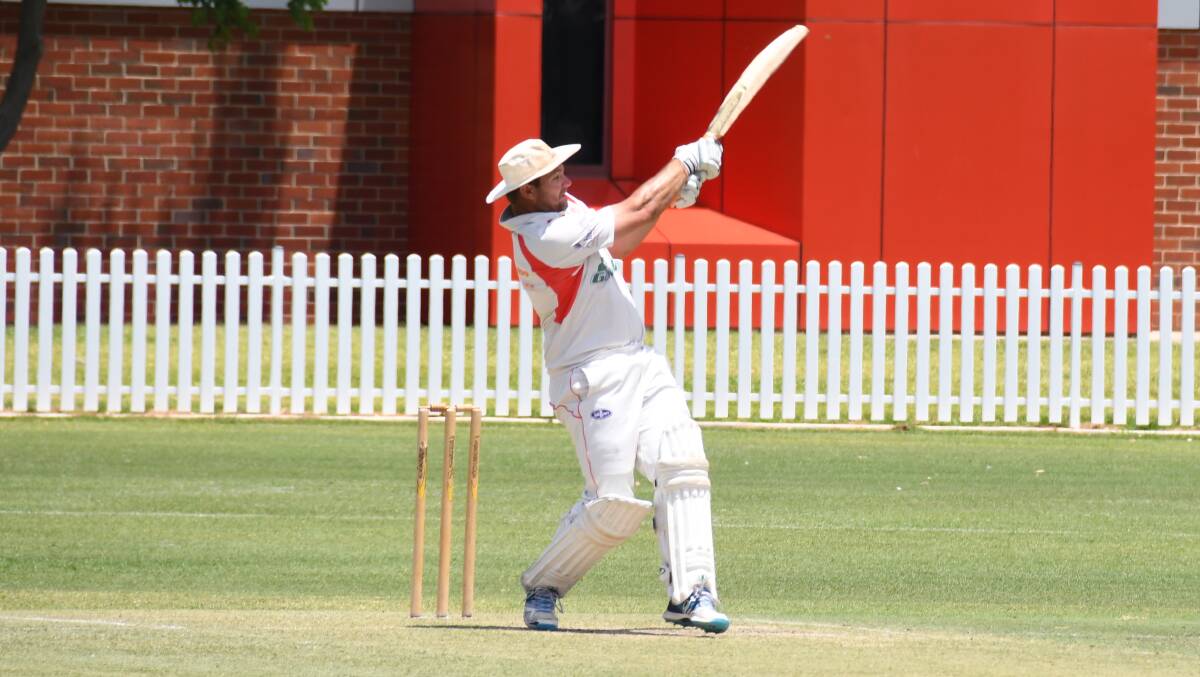 HITTING TOP GEAR: Wes Giddings smashes one to the leg side during his knock of 89 on Saturday. Photo: AMY McINTYRE