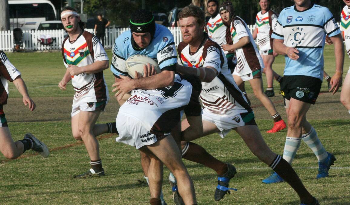 The Gilgandra defence was made to work during Saturday's narrow win over the Gulgong Terriers. Picture: Stephen Basham