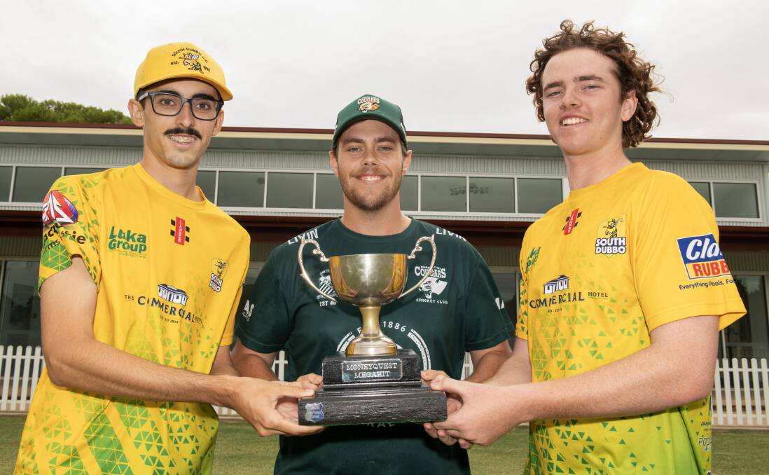 South Dubbo co-captains Lockie Rummans (left) and Ted Murray (right) with Thomas Nelson of CYMS. Picture by Belinda Soole
