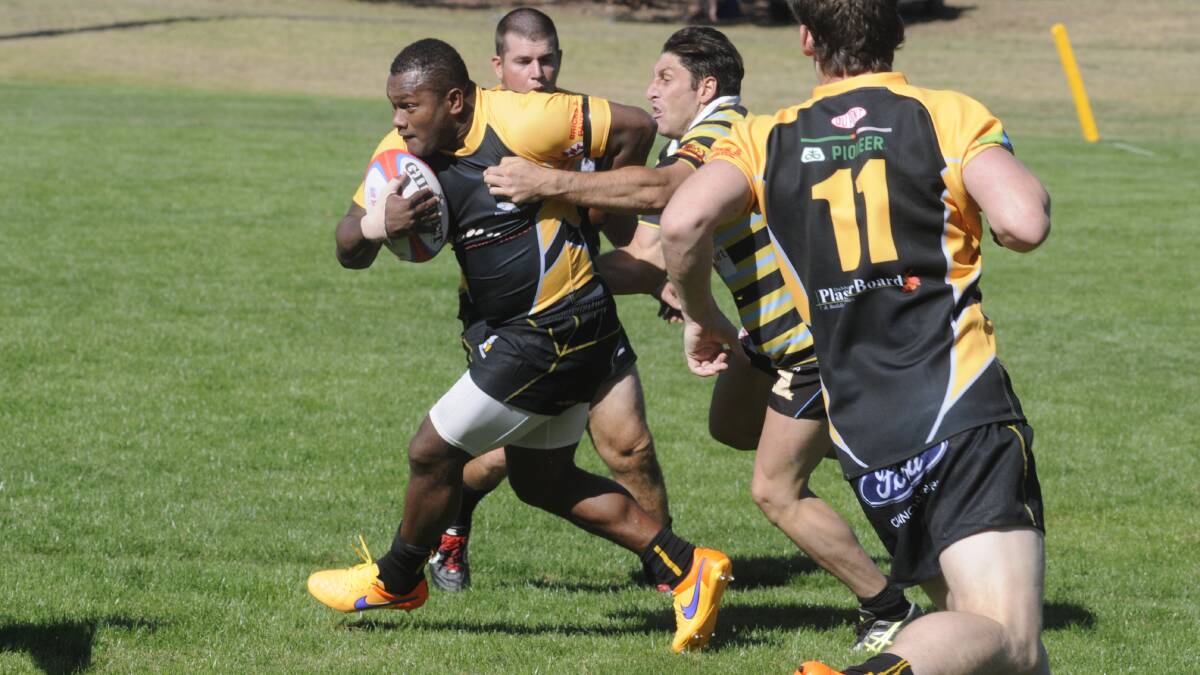 LOCKED IN: Viliame Turuva pictured in action for the Dubbo Rhinos in the past. He's set to be a regular again this year following the cancellation of Group 11. Photo: CHRIS SEABROOK