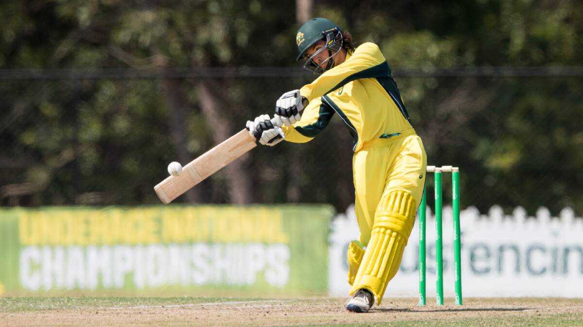 WHACK: Brock Larance was at his hard-hitting best on Thursday, smashing 40 not out from just 30 balls as the Australian under 16s downed Pakistan. Photo: CRICKET AUSTRALIA