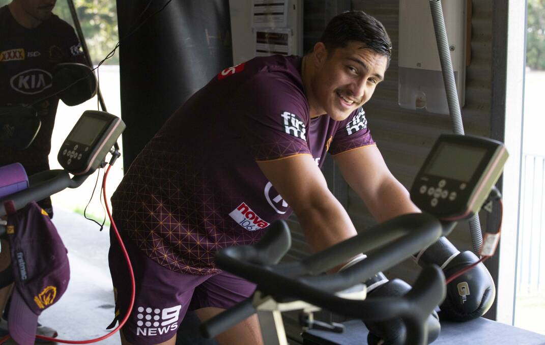 NEW DEAL: Kotoni Staggs, pictured during a Broncos pre-season session, has extended his contract with the club. Photo: BRISBANE BRONCOS