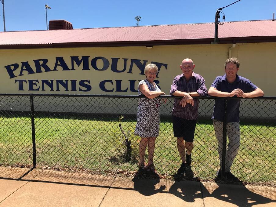 BRING IT ON: Paramount Tennis Club's secretary Karen Armstrong and treasurer Mark Campbell with incoming president, Charlie Whiteley. Photo: CONTRIBUTED