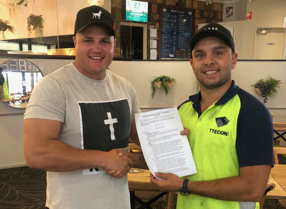 DONE DEAL: Jack Kavanagh (left) with Macquarie captain-coach Alex Ronayne. Photo: CONTRIBUTED