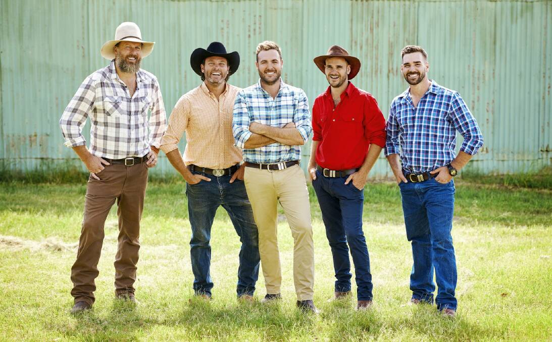 LOVE ON THE LAND: These all-Aussie farmers are looking for love in the latest season of Farmer Wants a Wife. From left: Rob, Will, Andrew, Matt and Sam. Photo: supplied by Network 7. BELOW: Sheep farmer Andrew from Delegate, NSW, does find love, but will it be forever?