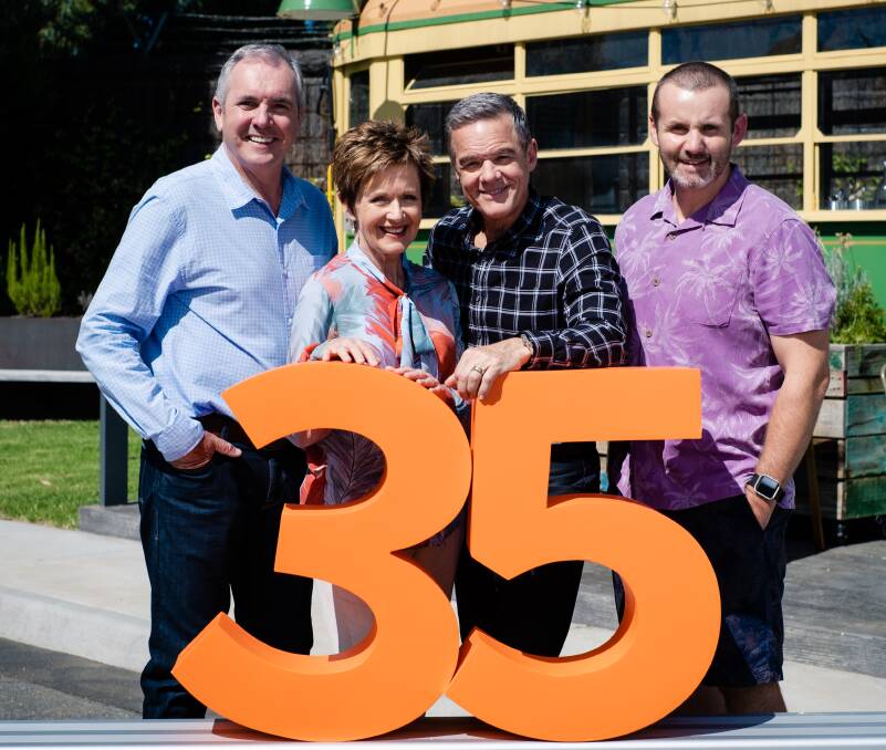 Good friends: The characters played by Alan Fletcher, Jackie Woodburne, Stefan Dennis and Ryan Moloney are long-term residents of Ramsay Street on WIN Peach soap Neighbours.