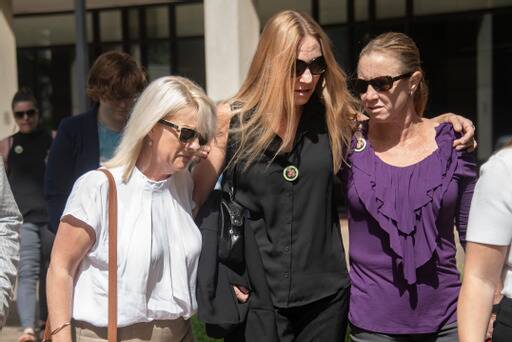 FAMILY: Jayden Penno-Tompsett's aunt Karen Dobell, from left, mother Rachel Penno and aunt Sharelle Harwood leaving Cairns Coroners Court on Friday. Picture: Brian Cassey