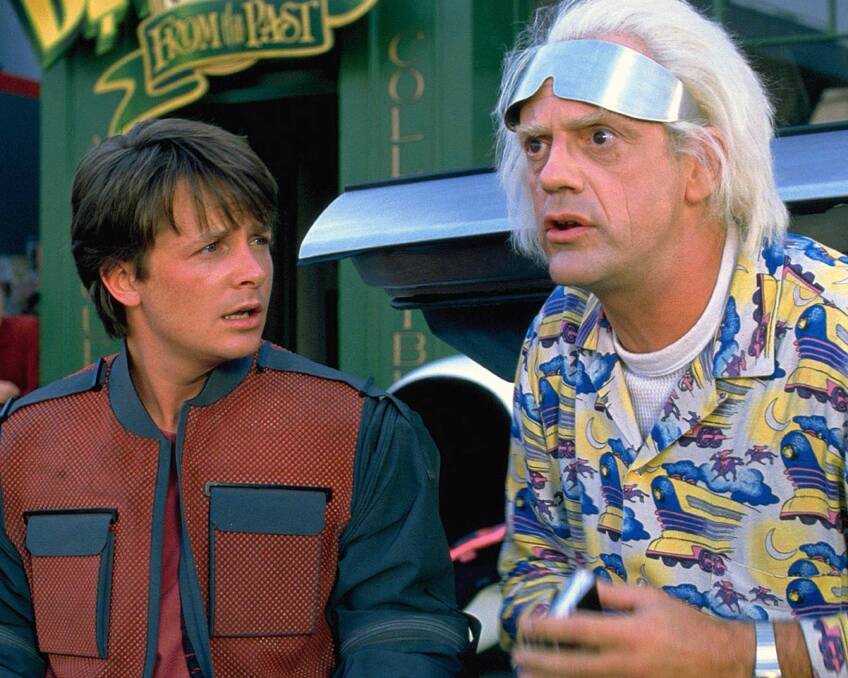 Michael J Fox, left and Christopher Lloyd in Back to the Future. Picture: Supplied