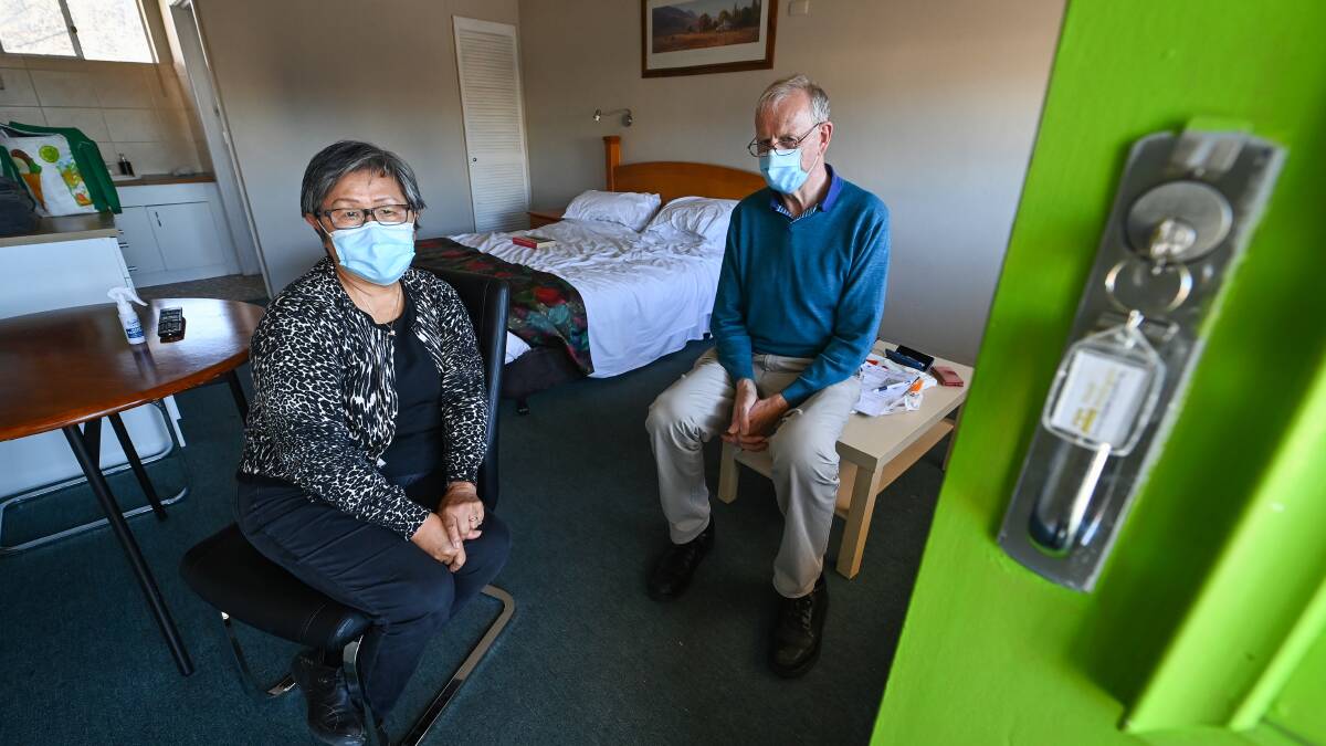 Ross and Helen Muir are ACT residents and are stuck in Wodonga. Picture: Mark Jesser/The Border Mail