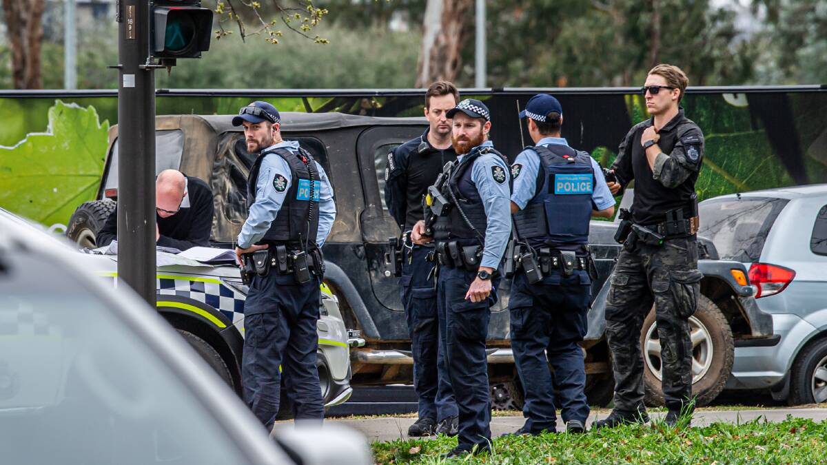 Police at the scene near the ASIO building on Wednesday. Picture: Karleen Minney