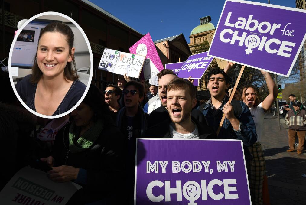MY RIGHT: [Inset] Journalist Alex Crowe [Main] protesters take to the streets to lend their support to the motion to change NSW's abortion laws. 