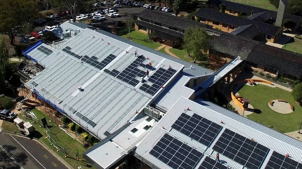 ENERGY PROJECT: Aerial image of solar panels going in at Charles Sturt University. Photo: supplied.