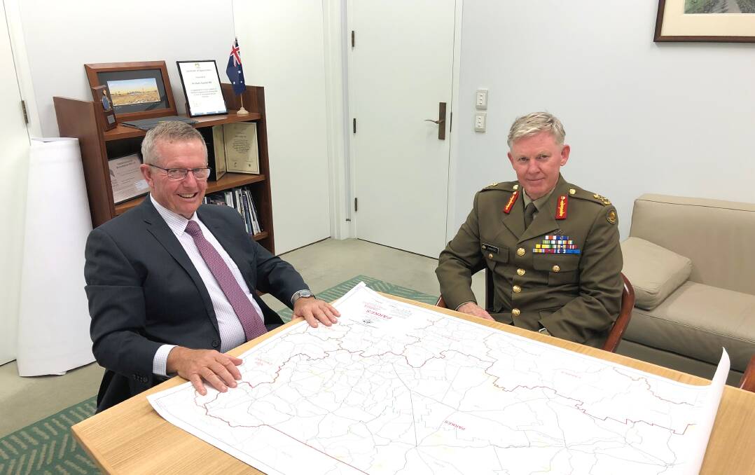 As many readers would now know, Dubbo is expecting a Royal visit next month. Pictured here is Mr Coulton with the National Drought Co-ordinator, Stephen Day.