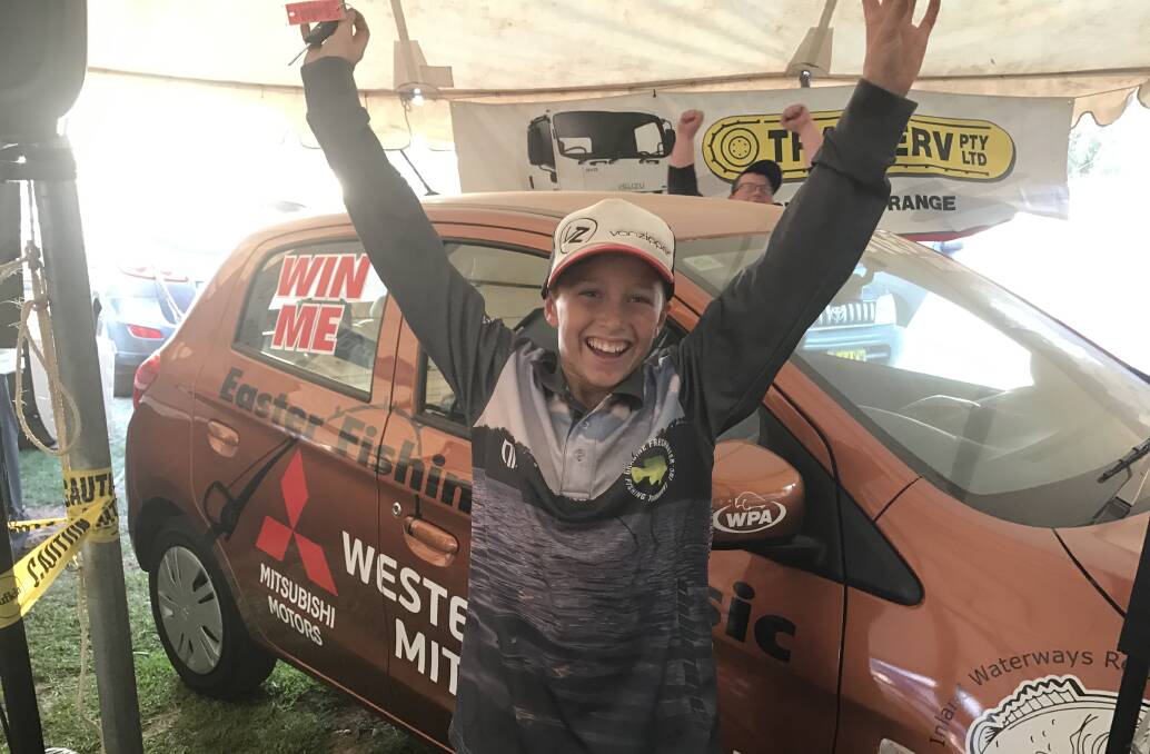 Big winner: 11-year-old Nicholas Cowen from West Wyalong won a brand new car at the Easter Fishing Classic. 