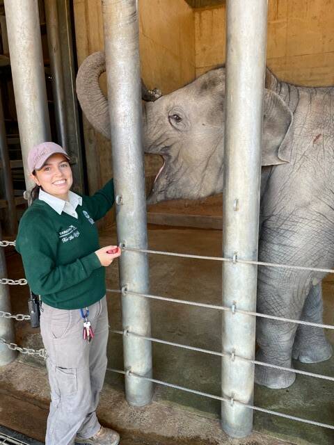 Elephant Keeper Christina Nicholas with Kanlaya at aged 3 years.