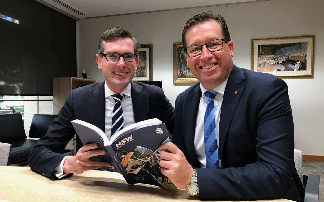 BUDGET TIME: NSW Treasurer Dominic Perrottet with Troy Grant on budget day last week. Photo: CONTRIBUTED