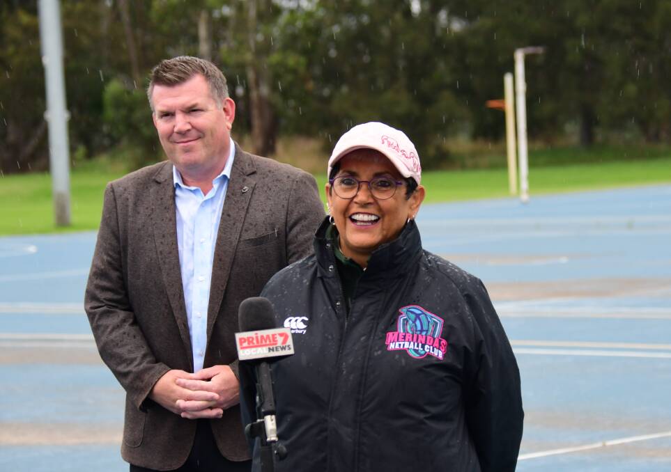 Lowana West and Dubbo MP Dugald Saunders at Nita McGrath Netball Courts.