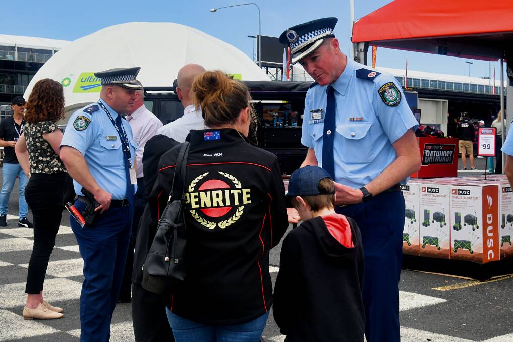 MEETING THE PEOPLE: Operation Bathurst 2021 Commander, Assistant Commissioner Brett Greentree, chatting to fans at Mount Panorama on Tuesday.