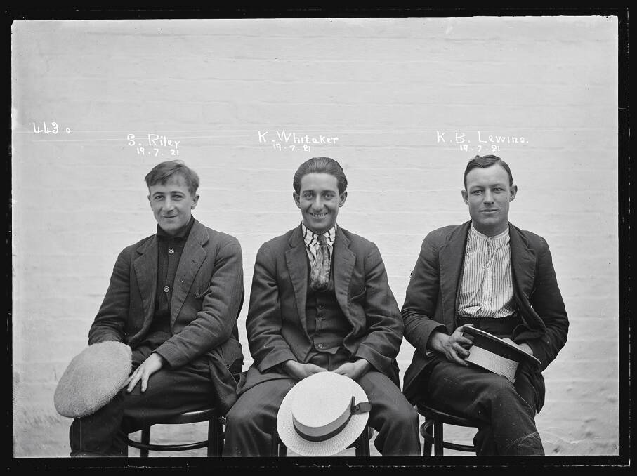 S Riley, K Whitaker and KB Lewins - suspects of a break, enter and steal in one of the special photographs taken in 1921. Picture: NSW Police Forensic Photography Archive/ Sydney Living Museums.
