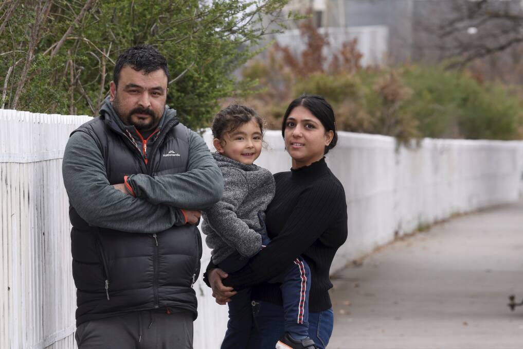 FAMILY: Raj Dahal, Suyog Dahal, 4, and Susan Dahal have been unable to access financial support from the government during the pandemic. Photo: Lachlan Bence