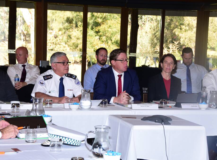 High level meeting: Stacey Tannos, Troy Grant and Catherine Burn at the State Rescue Board meeting at Dubbo on Friday. Photo: PAIGE WILLIAMS