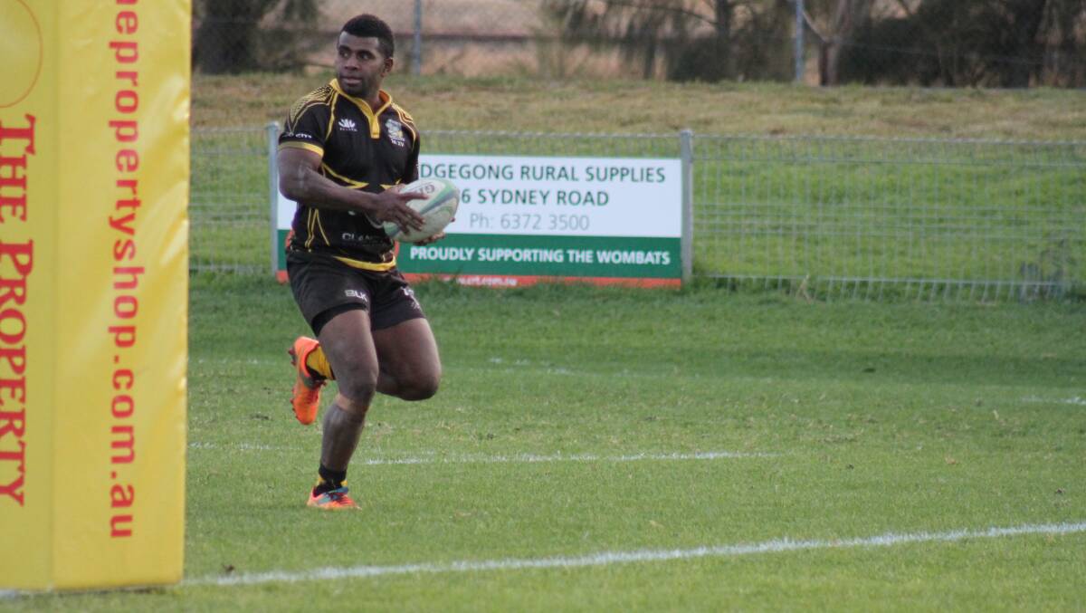 Open space: Dubbo Rhinos' Viliame Turuva scores the try that leveled the scores at 12-all. Photo: SAM POTTS