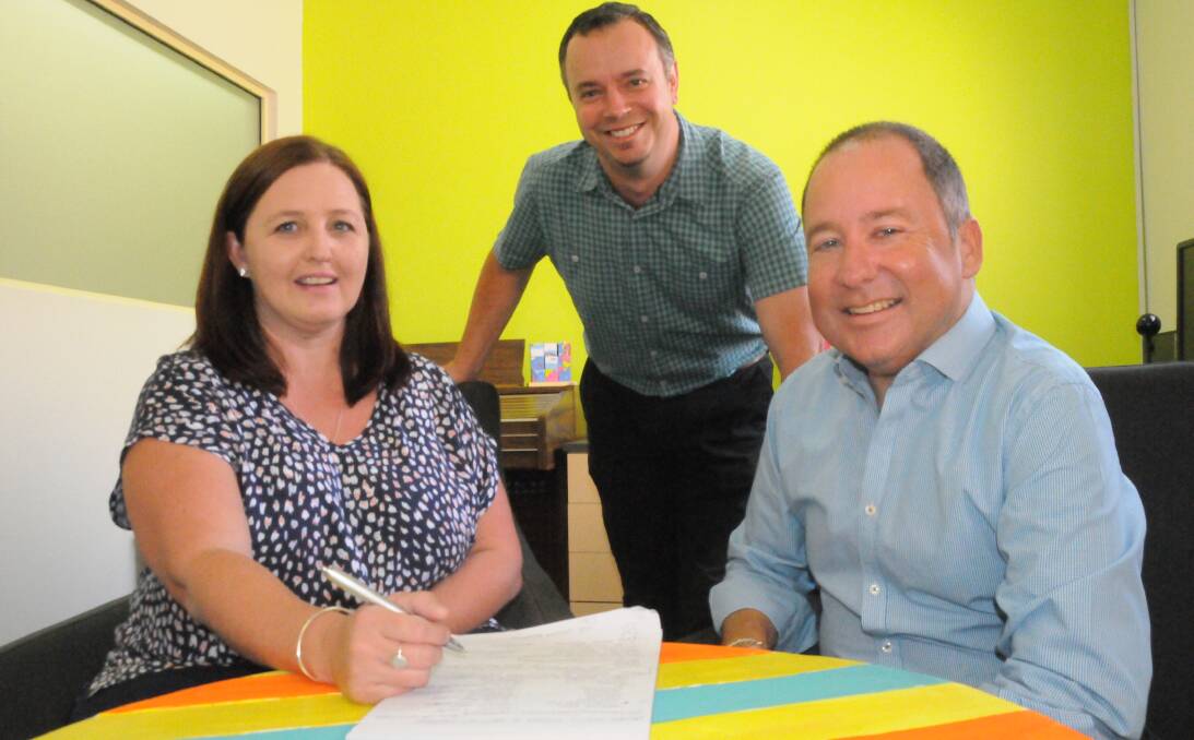 Ideas: Headspace vocational specialists Cath Robinson and David Floyd work with Marathon Health child and youth mental health manager Peter Rohr to prepare for the implementation of a Individual Placement Support program.