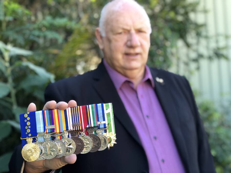 Rodney O'Regan OAM VA proudly wears his service medals to all commemoration services. Photo: Ainslee Dennis.