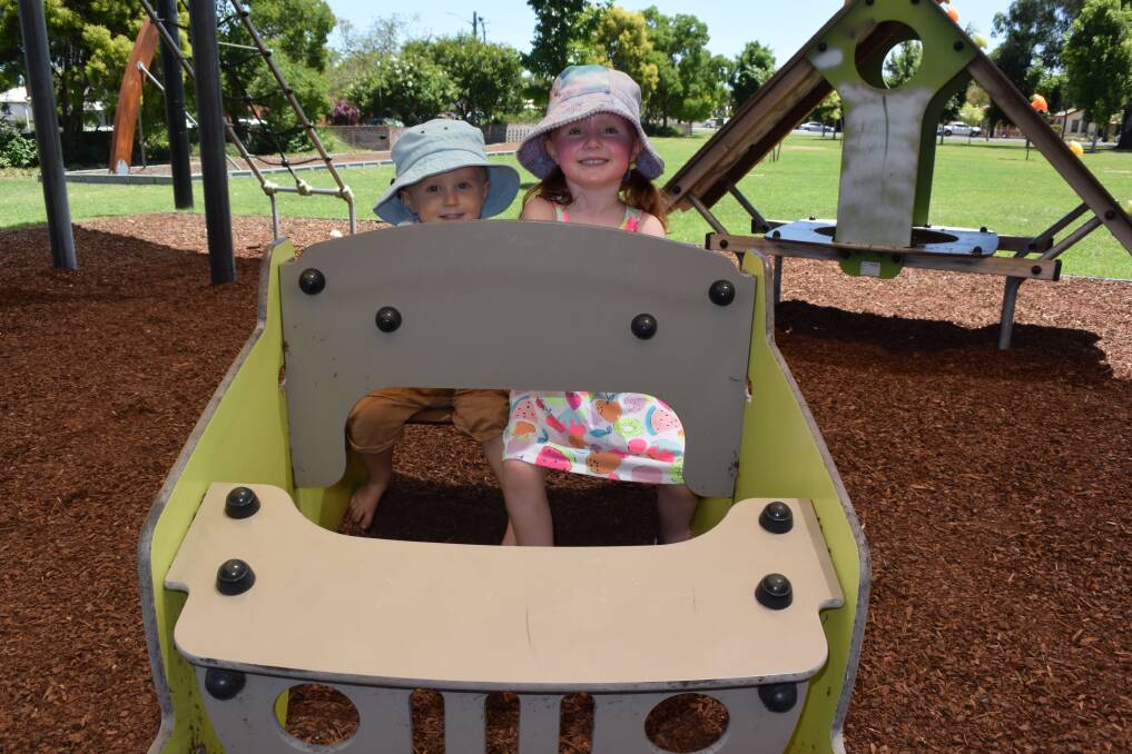 Siblings Niall and Freya Dalby in the Elston Park playground. Picture: FAYE WHEELER