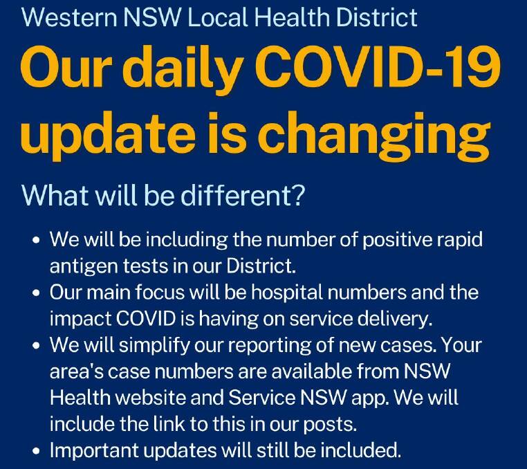 The Western NSW Local Health District announcement on social media on Sunday. Image: WNSWLHD/ Facebook