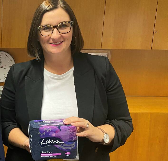 NSW Minister for Education Sarah Mitchell at the time of announcing a pilot program in the Dubbo region in 2021 to tackle period poverty. Picture contributed.