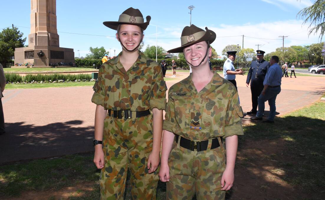 Army cadets Indigo Peters and Belle Lordan proud to represent their unit at the ceremony. Photo: AMY MCINTYRE