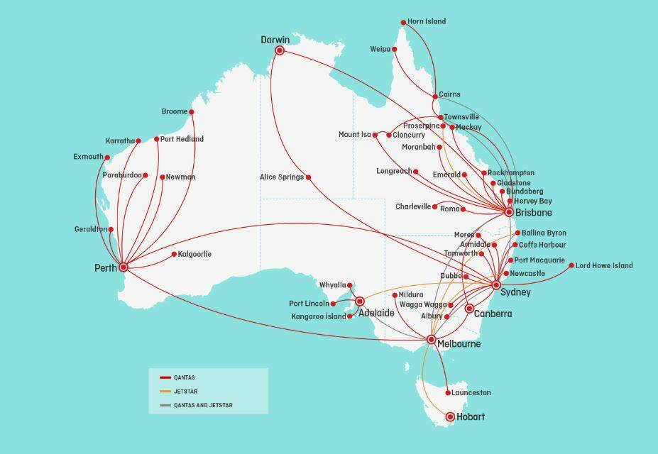 The Qantas and Jetstar network increases flights across Australia, including between Dubbo and Sydney. Image: Qantas