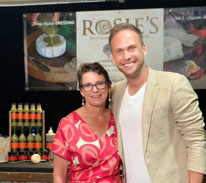 Rosie Turnbull, founder of Rosie's Boutique Condiments, appears on camera with Today weatherman Tim Davies. Photo contributed.