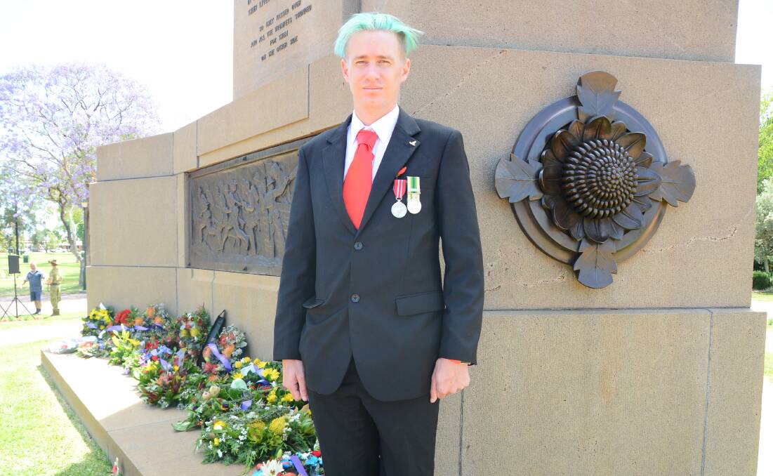 Former soldier Steven Ellis at the Remembrance Day ceremony at Dubbo. Photo: PAIGE WILLIAMS. 