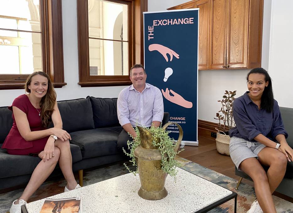 The Exchange founder and CEO Jillian Kilby and (right) The Exchange program manager Malaika Mfula with (centre) Dubbo MP Dugald Saunders. Photo contributed.