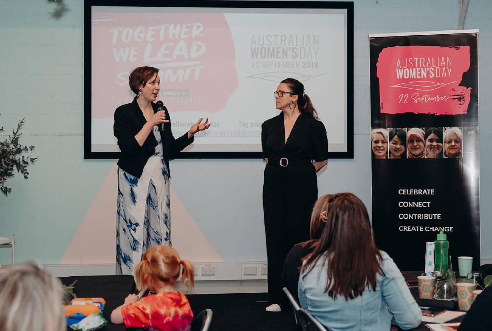 Vision: Australian Women's Day co-founder Sarah Fiess speaking at the Melbourne Australian Womens Day event in 2019. Photo contributed.