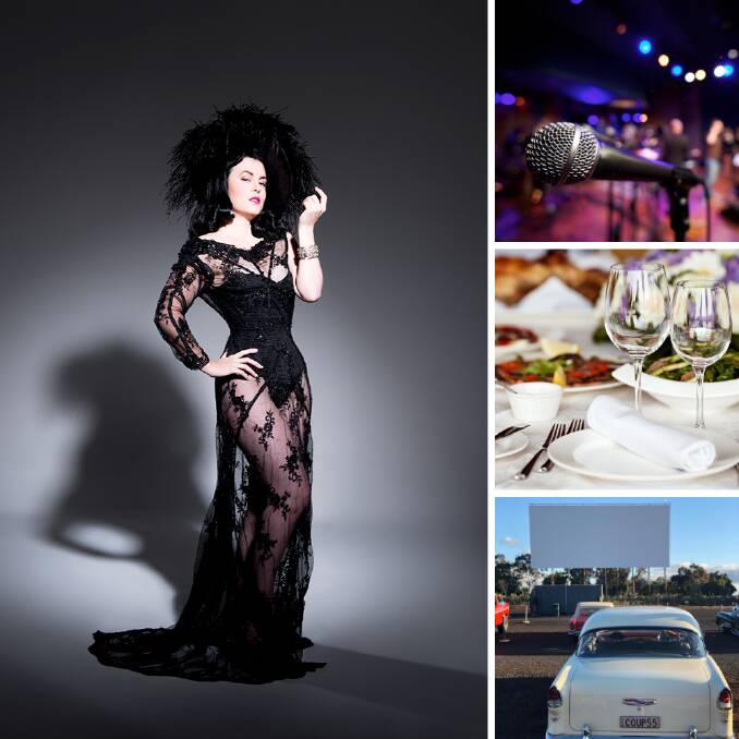 Entertaining: (left) Miss Lee - Burlesque Artist (photo contributed). Top and centre right: Shutterstock. Below right: The Dubbo Westview Drive-in. Photo contributed.