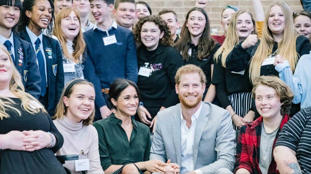 The Duke and Duchess of Sussex (centre front) meet young people at the Joff Youth Centre preparing for this year’s Takeover Day – a national initiative which will give young people a voice on issues and policies around mental health and emotional wellbeing. Photo: Kensington Palace/ Twitter