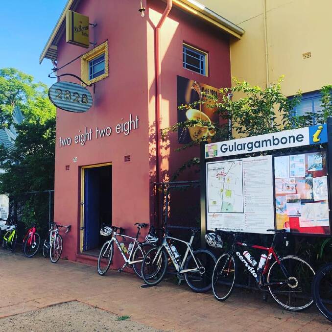 Bikes out the front of Gulargambone's Two Eight Two Eight cafe as their riders enjoy bacon and egg rolls. Picture: Two Eight Two Eight/ Facebook