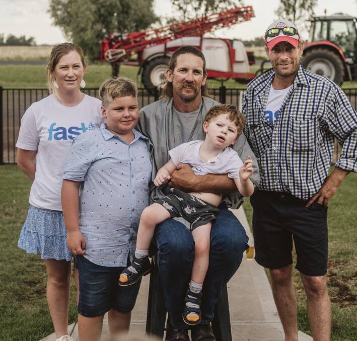 Buoyed: (Centre) Jock Fisher nursing Ted Johnston, flanked by Sarah Johnston, Lachie Fisher and Tim Johnston. Picture: Kirsty FIsher Photography.