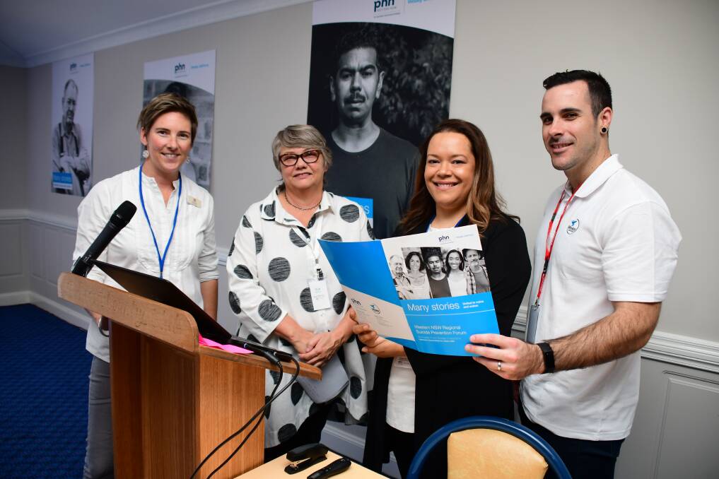 Sharing knowledge: Rural Resilience program leader Pip Job, Western NSW Primary Health Network's Sue Hackney, Dulili Voices founder Leilani Darwin and Wesley LifeForce's James Bell at the forum. Photo: BELINDA SOOLE